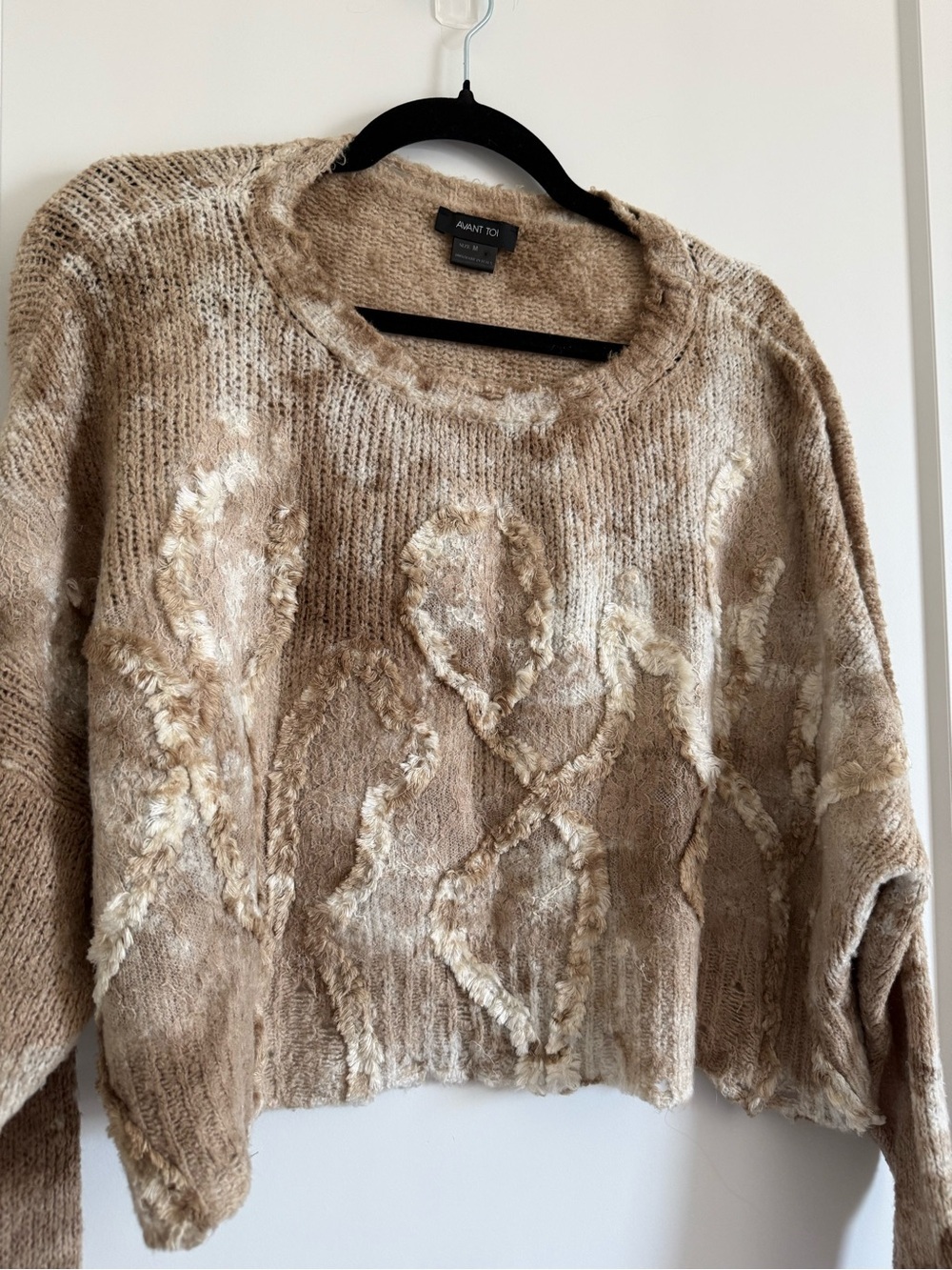 Avant Toi Cropped Crewneck Sweater in Brown and Cream 100% Made in Italy
